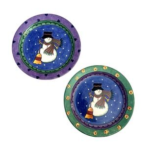 Sango Sweet Shoppe Christmas Snowman Salad Dessert Plate Set Vtg Sue Zipkin Snow